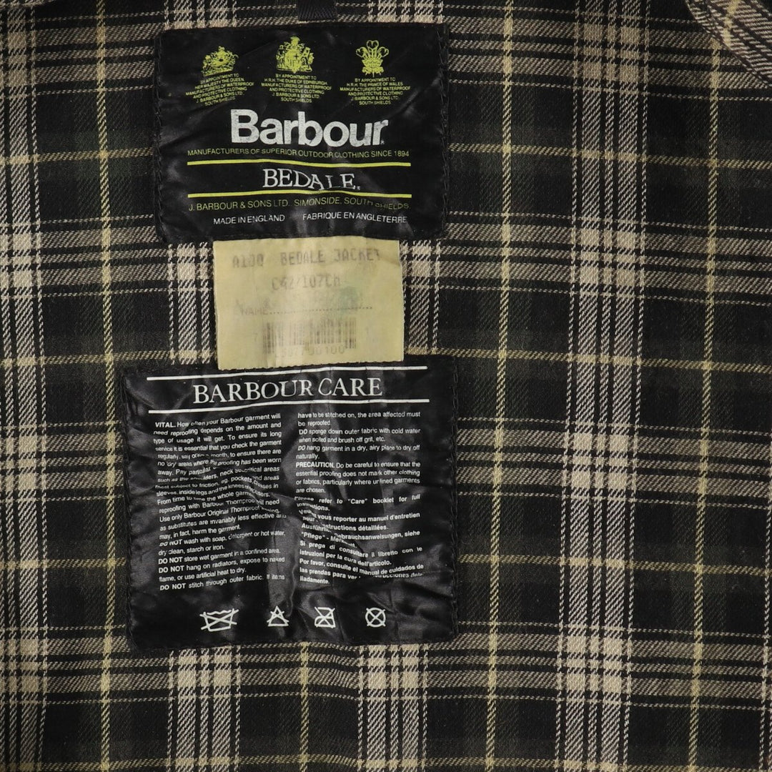 90'S Barbour BEDALE 3 Warrant waxed cotton oiled jacket made in England C42 men's size L /eaa490417