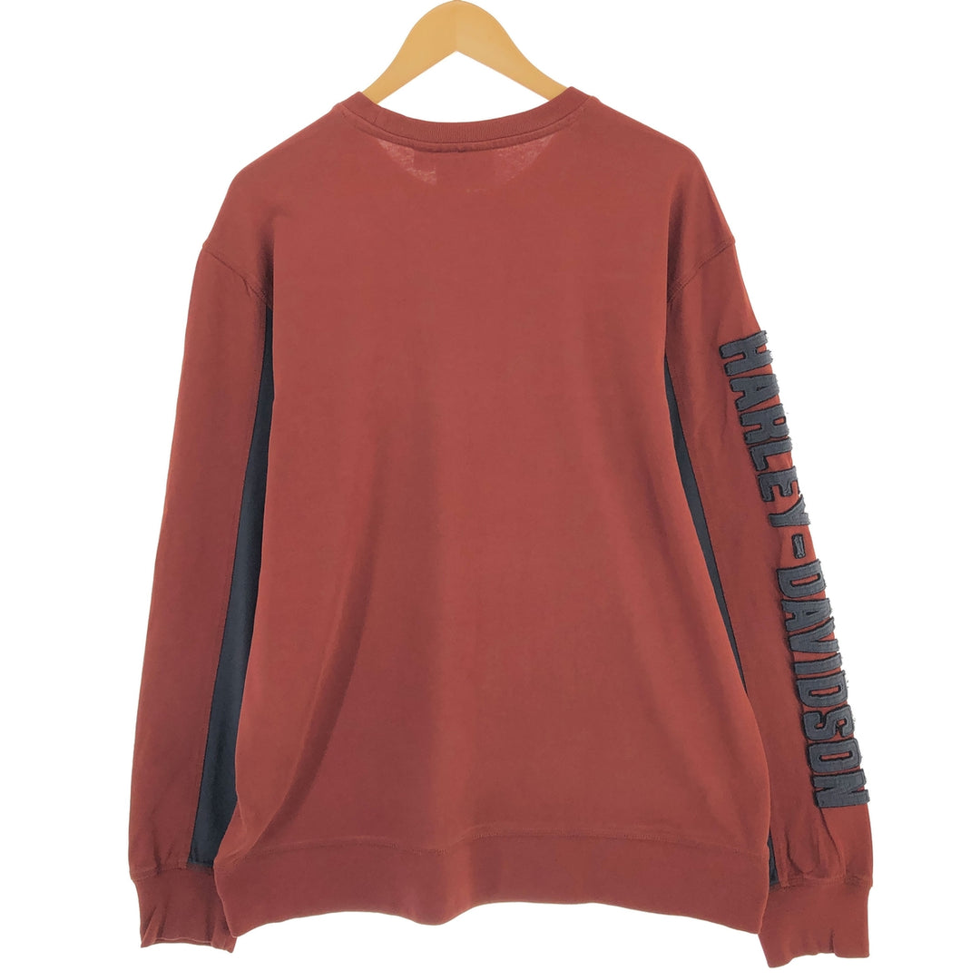 Harley-Davidson Long Sleeve T-Shirt, Men's XL Size cotton red type reddish brown Vintage Second Hand