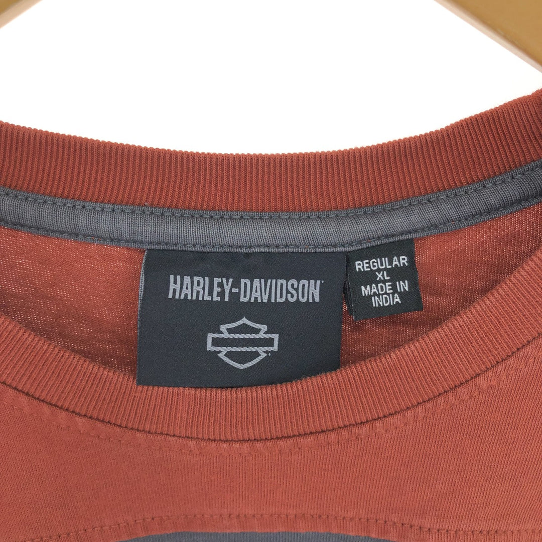 Harley-Davidson Long Sleeve T-Shirt, Men's XL Size cotton red type reddish brown Vintage Second Hand