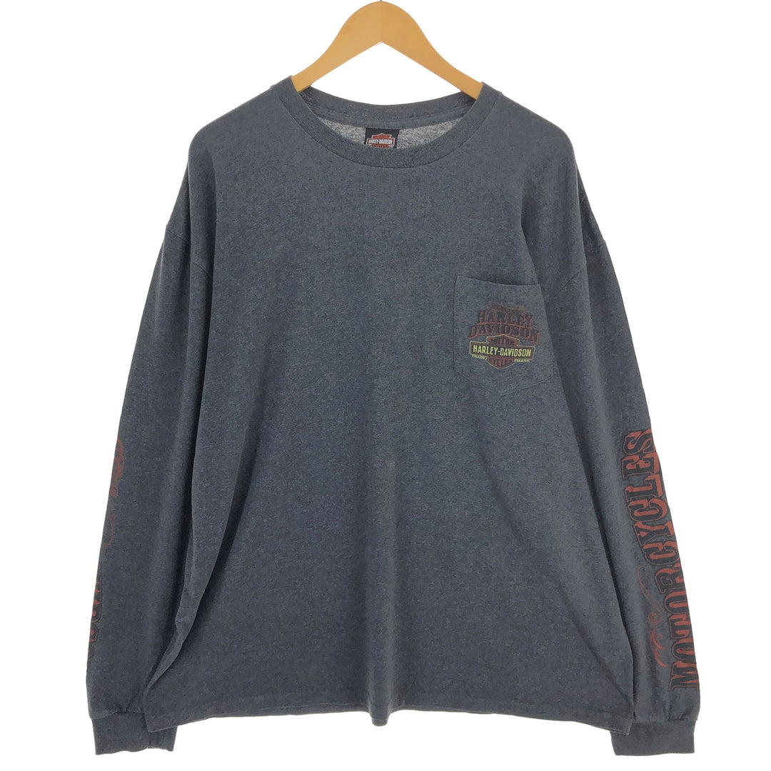 Harley-Davidson Back Print Long T-Shirt Long T Men's XXL cotton gray type Vintage Second Hand