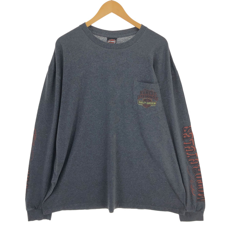 Harley-Davidson Back Print Long T-Shirt Long T Men's XXL cotton gray type Vintage Second Hand
