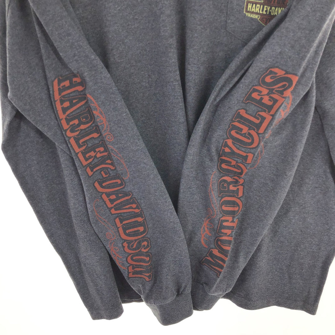 Harley-Davidson Back Print Long T-Shirt Long T Men's XXL cotton gray type Vintage Second Hand