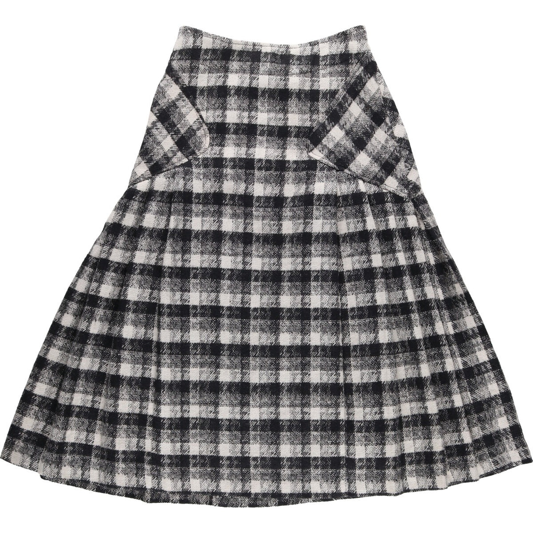 Check Pattern Wool Long Pleated Skirt Made in Spain Women's L size /eaa490754