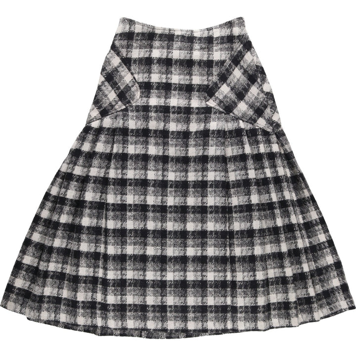 Check Pattern Wool Long Pleated Skirt Made in Spain Women's L size /eaa490754
