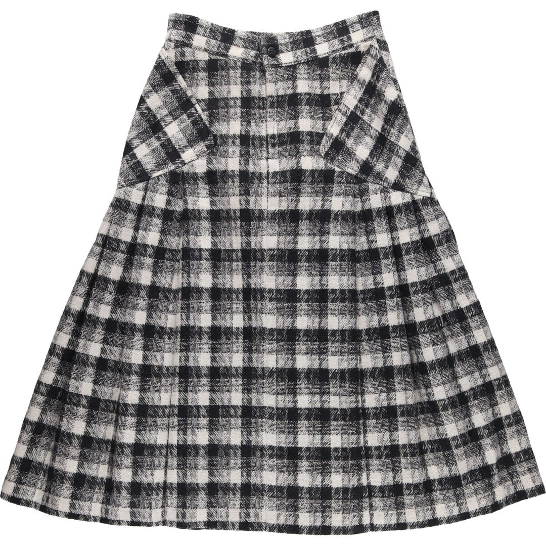 Check Pattern Wool Long Pleated Skirt Made in Spain Women's L size /eaa490754