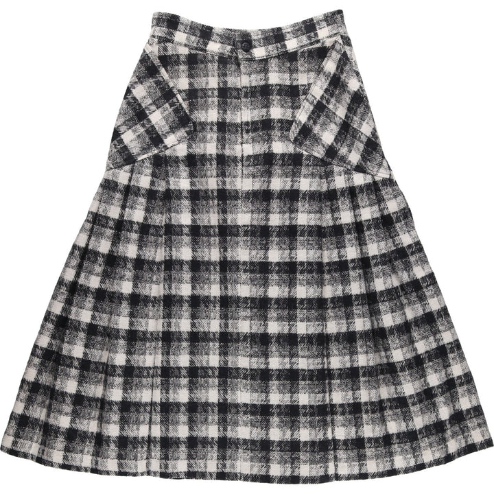 Check Pattern Wool Long Pleated Skirt Made in Spain Women's L size /eaa490754