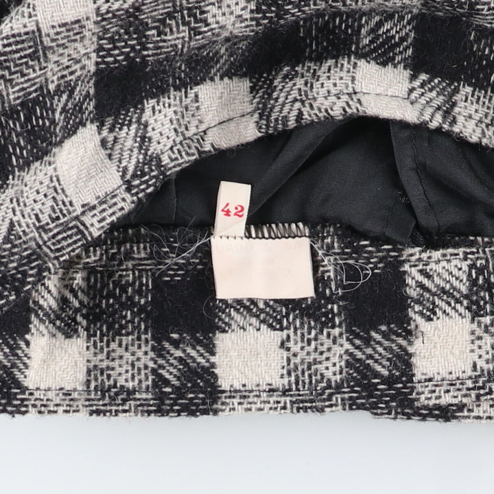 Check Pattern Wool Long Pleated Skirt Made in Spain Women's L size /eaa490754