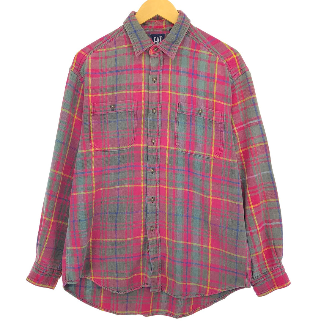 90'S GAP Old Gap Long Sleeve Heavy Flannel Check Shirt Made in Canada Men's L Size Vintage /eaa491004