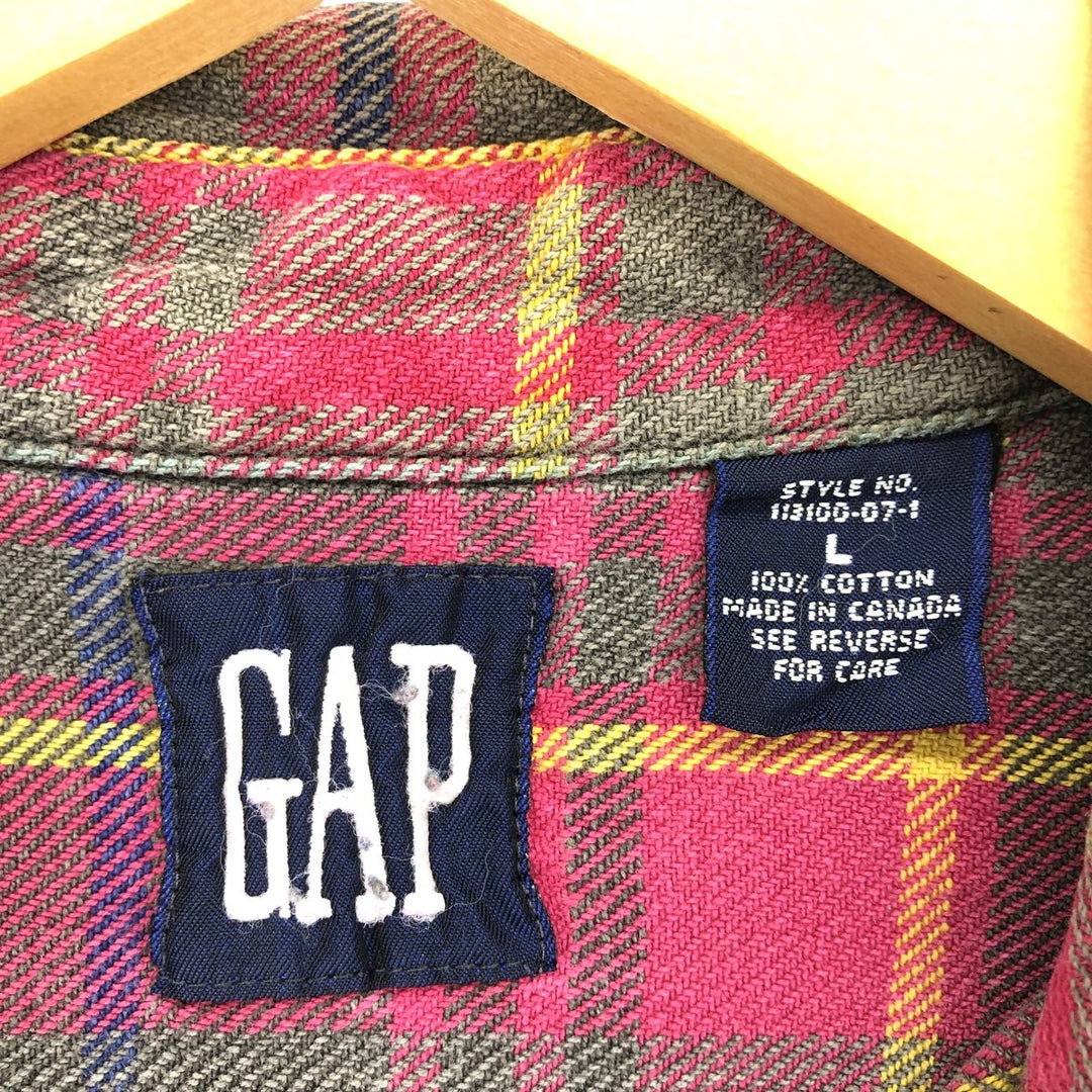 90'S GAP Old Gap Long Sleeve Heavy Flannel Check Shirt Made in Canada Men's L Size Vintage /eaa491004