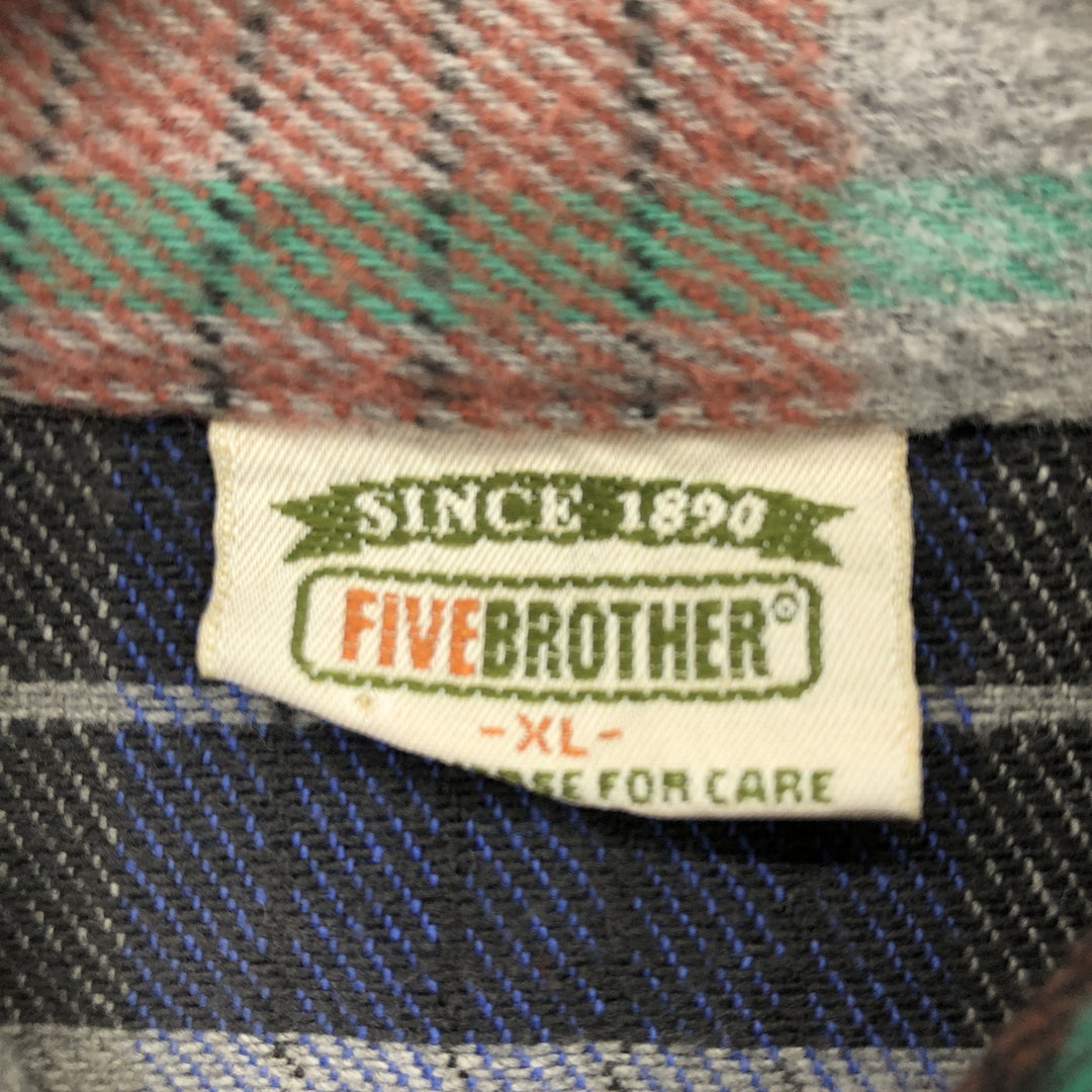 90'S Five Brother Long Sleeve Heavy Flannel Check Shirt Made in USA Men's XL Vintage /eaa491005