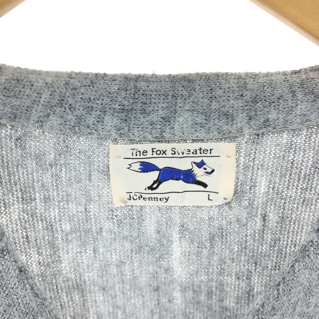 80'S JCPenney THE FOX Sweater Acrylic Knit Cardigan Made in USA Men's L Size Vintage /eaa491034