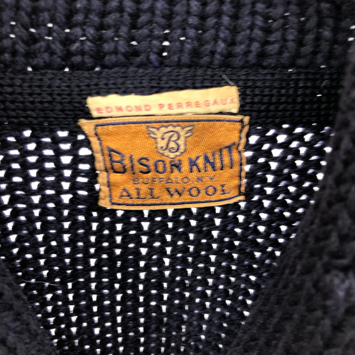 50s~ BISON KNIT shawl collar wool lettered knit cardigan, men's size L, vintage /eaa491038