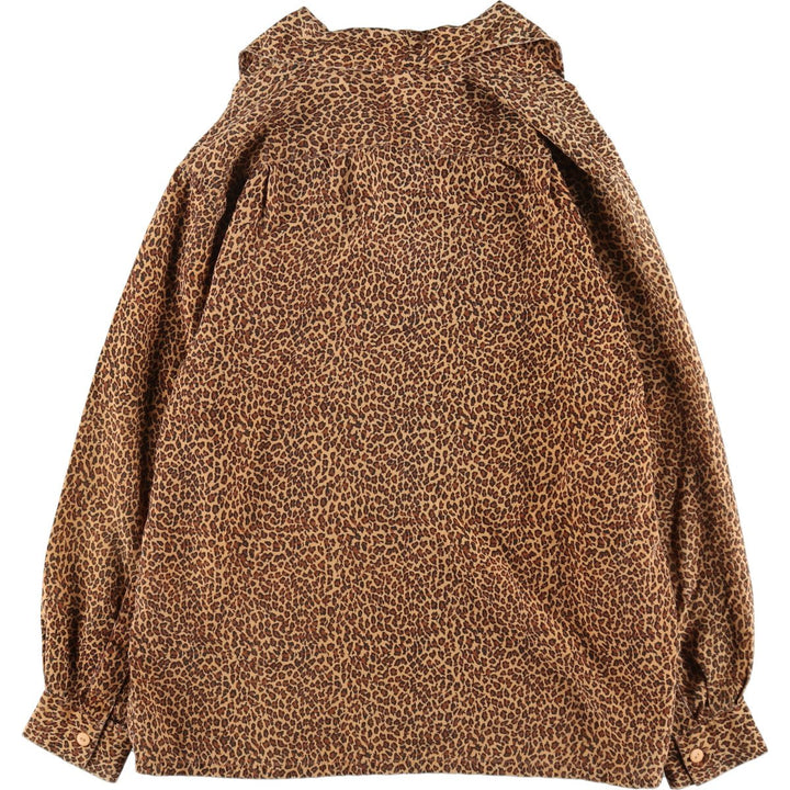 STUDIO A Leopard Pattern Open Collar Long Sleeve Silk Shirt Women's M Size /eaa491195