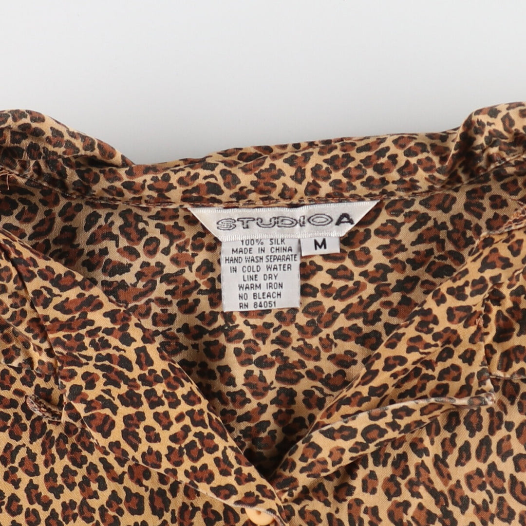 STUDIO A Leopard Pattern Open Collar Long Sleeve Silk Shirt Women's M Size /eaa491195