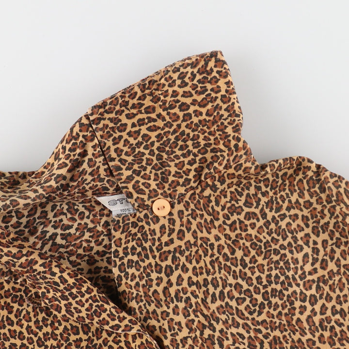 STUDIO A Leopard Pattern Open Collar Long Sleeve Silk Shirt Women's M Size /eaa491195