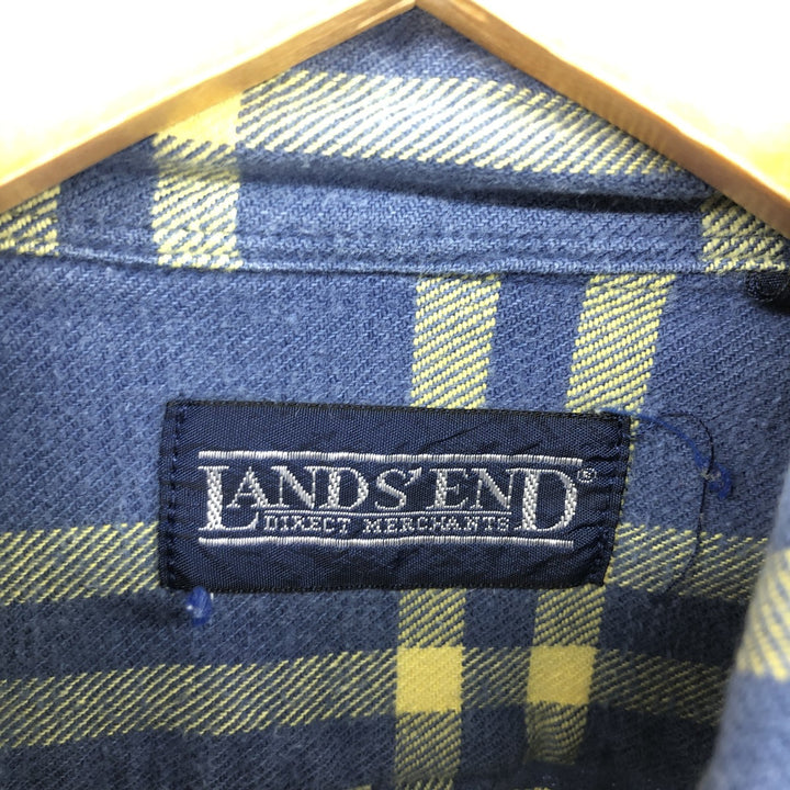 90'S LAND'S END Long Sleeve Button Down Light Flannel Check Shirt Men's M Size Vintage /eaa491243