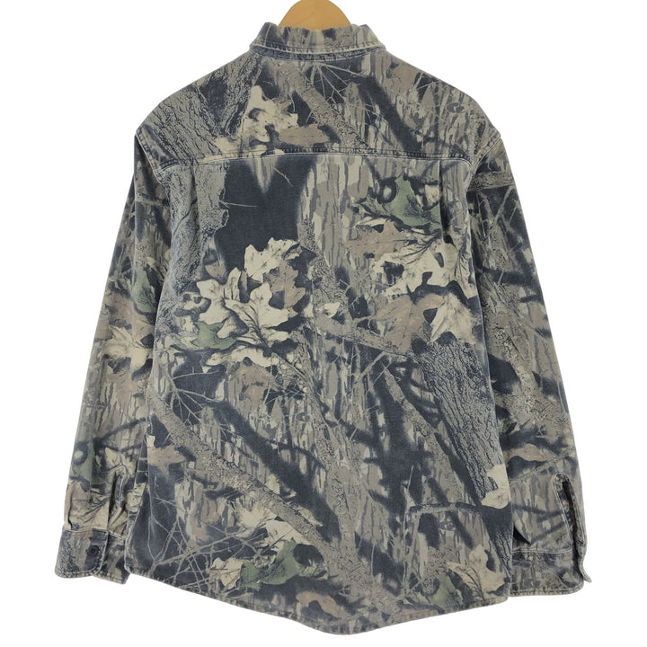 90'S RATTLERS Camouflage Pattern Real Tree Camo Long Sleeve Cotton Shirt Made in USA Men's XL Vintage unclear Khaki type sage green Vintage Second Hand