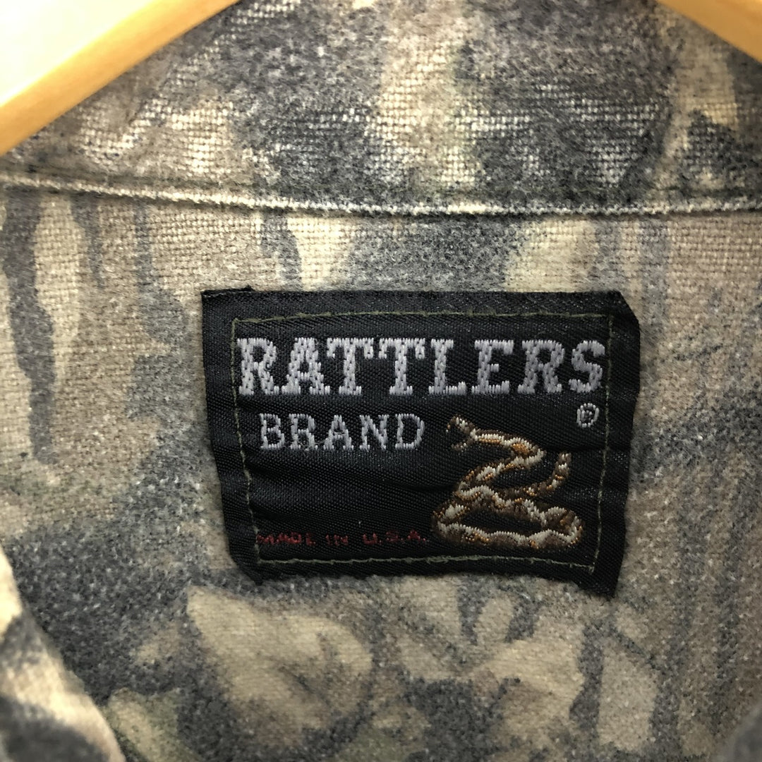 90'S RATTLERS Camouflage Pattern Real Tree Camo Long Sleeve Cotton Shirt Made in USA Men's XL Vintage unclear Khaki type sage green Vintage Second Hand