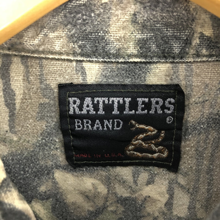 90'S RATTLERS Camouflage Pattern Real Tree Camo Long Sleeve Cotton Shirt Made in USA Men's XL Vintage unclear Khaki type sage green Vintage Second Hand
