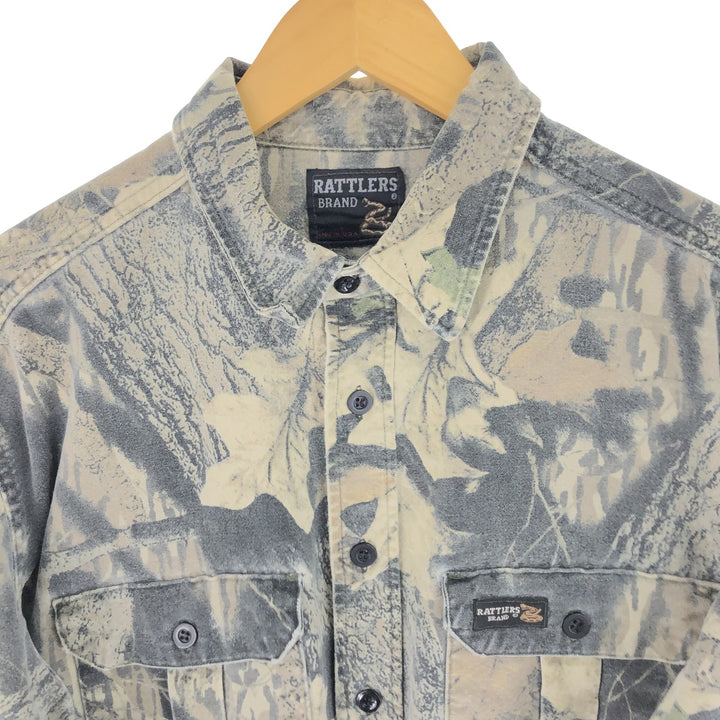 90'S RATTLERS Camouflage Pattern Real Tree Camo Long Sleeve Cotton Shirt Made in USA Men's XL Vintage unclear Khaki type sage green Vintage Second Hand
