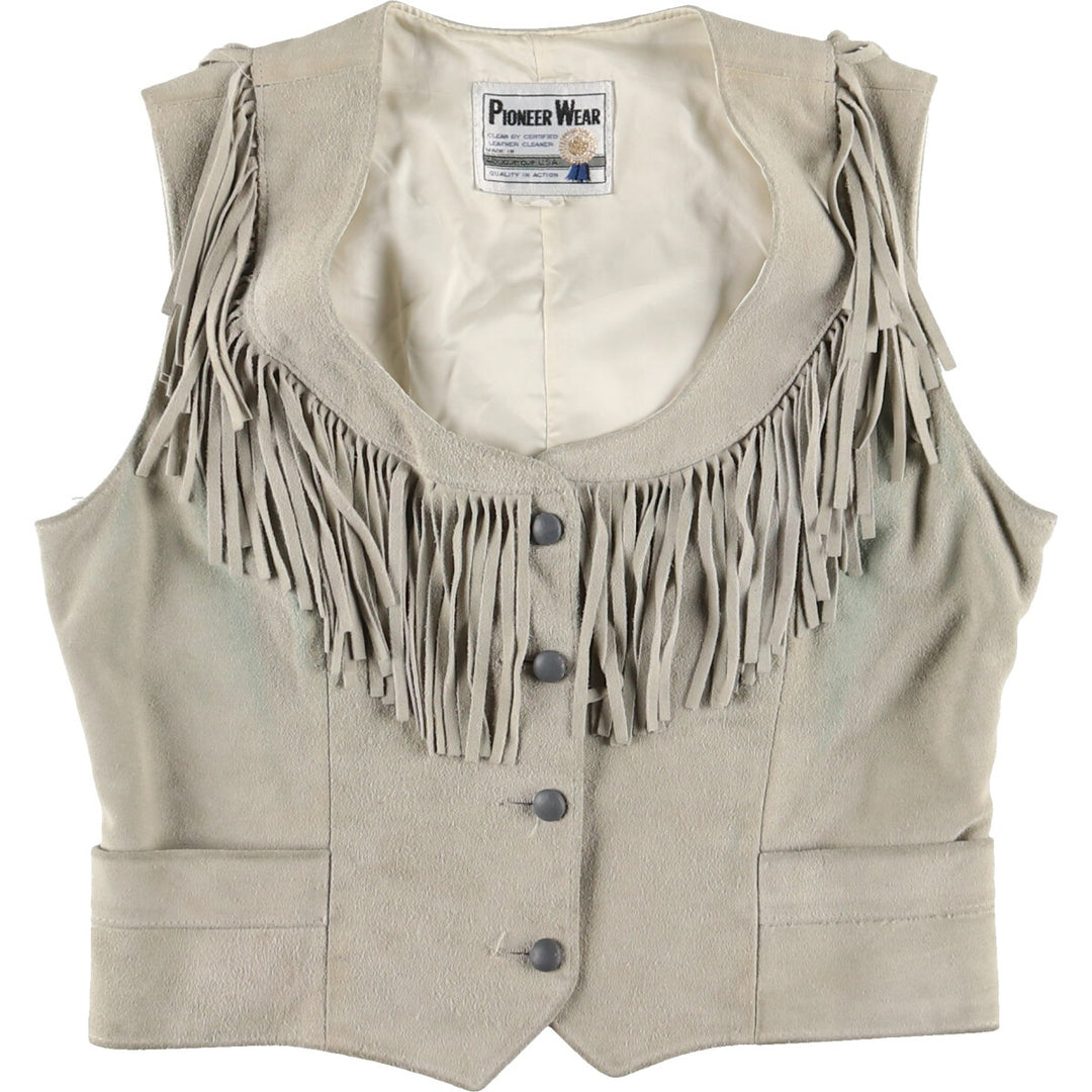 PIONEER WEAR Fringed suede leather vest made in USA, size M for women /eaa491663