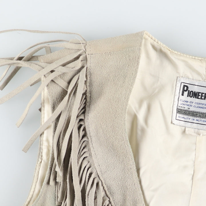 PIONEER WEAR Fringed suede leather vest made in USA, size M for women /eaa491663