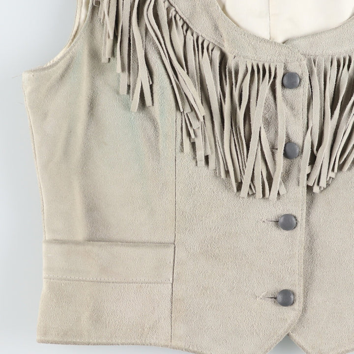 PIONEER WEAR Fringed suede leather vest made in USA, size M for women /eaa491663