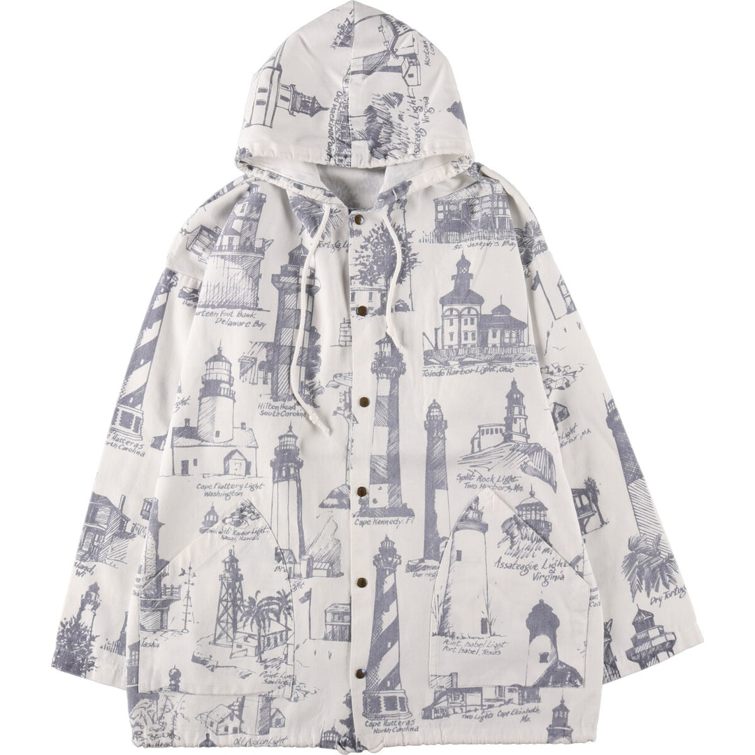 90'S MICHIGAN RAG CO. All-over print cotton hoodie, made in USA, men's XL size, vintage /eaa491842