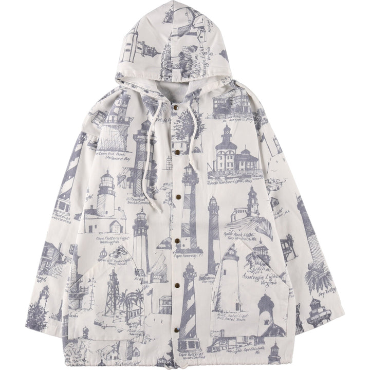 90'S MICHIGAN RAG CO. All-over print cotton hoodie, made in USA, men's XL size, vintage /eaa491842