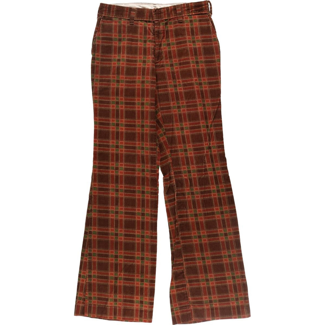 ~80'S UNKNOWN Check Pattern Bell Bottom Corduroy Pants Men's W32 Vintage /eaa492002