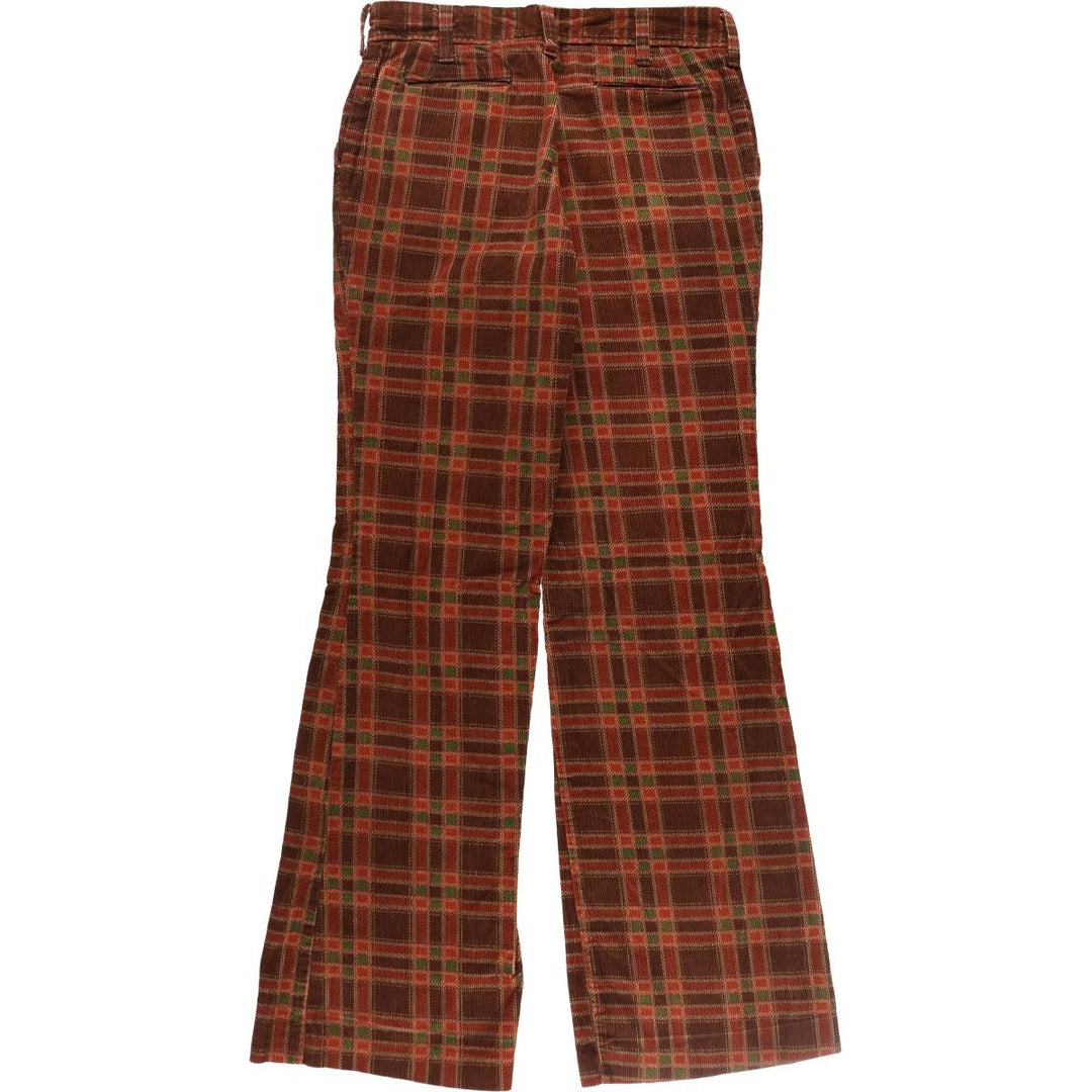 ~80'S UNKNOWN Check Pattern Bell Bottom Corduroy Pants Men's W32 Vintage /eaa492002