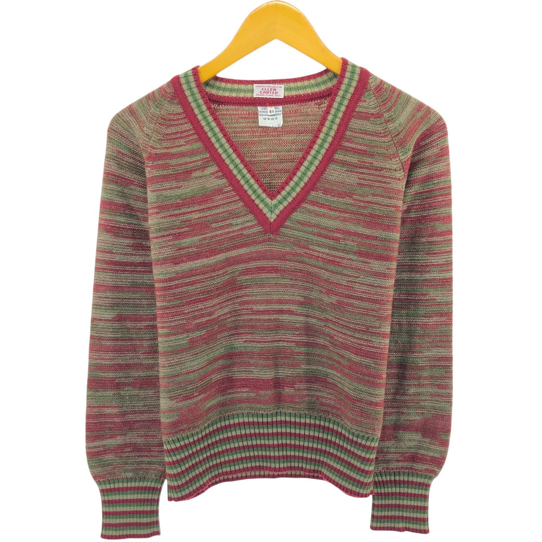 ELLEN CARTER V-neck wool knit sweater, women's size M, vintage / eaa492254