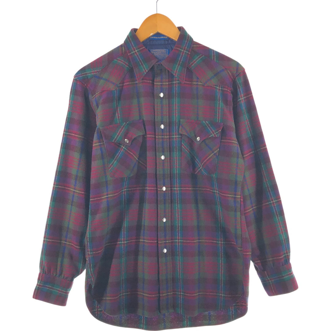 Vintage 70'S Pendleton Check Pattern Wool Western Shirt Made in USA Men's M Size /eaa492277
