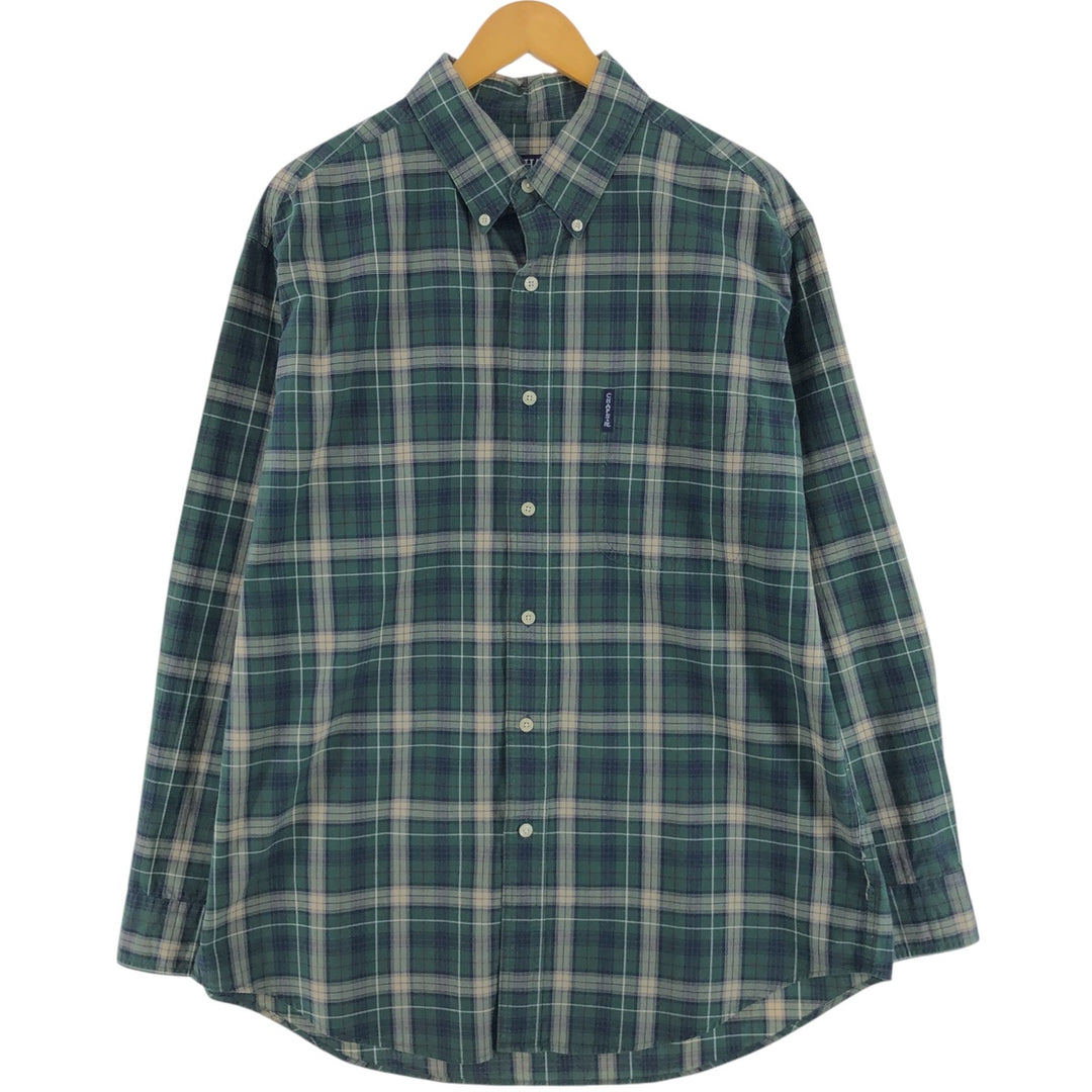 Ralph Lauren CHAPS Long Sleeve Button-Down Check Shirt, Men's Size L cotton green type Vintage Second Hand