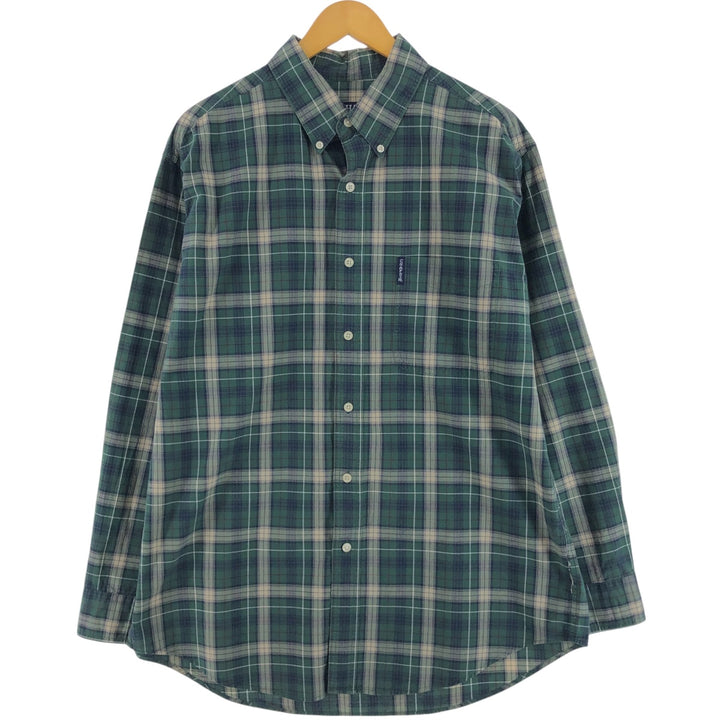 Ralph Lauren CHAPS Long Sleeve Button-Down Check Shirt, Men's Size L cotton green type Vintage Second Hand