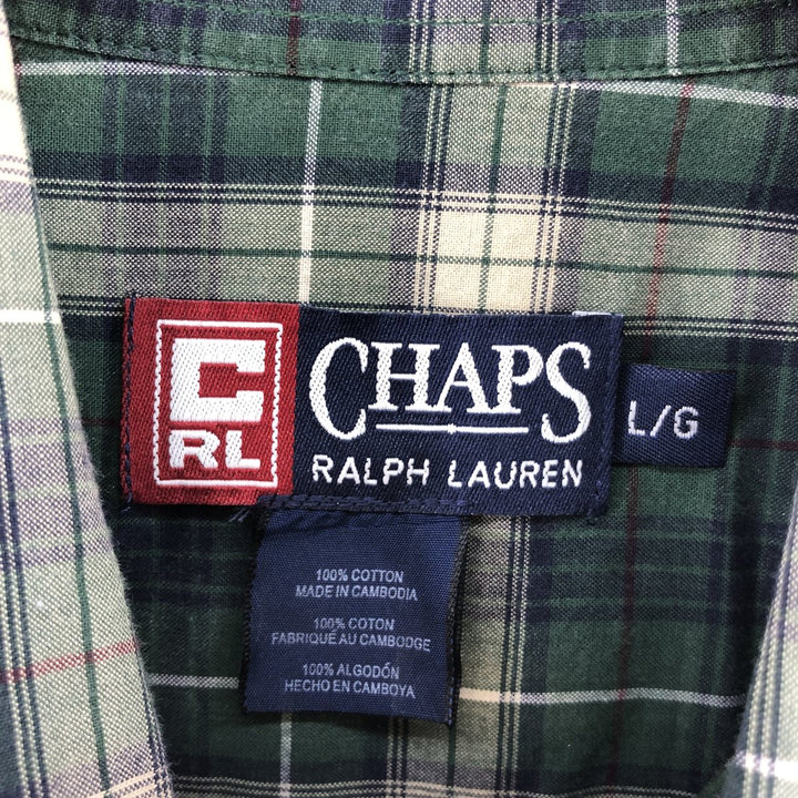 Ralph Lauren CHAPS Long Sleeve Button-Down Check Shirt, Men's Size L cotton green type Vintage Second Hand