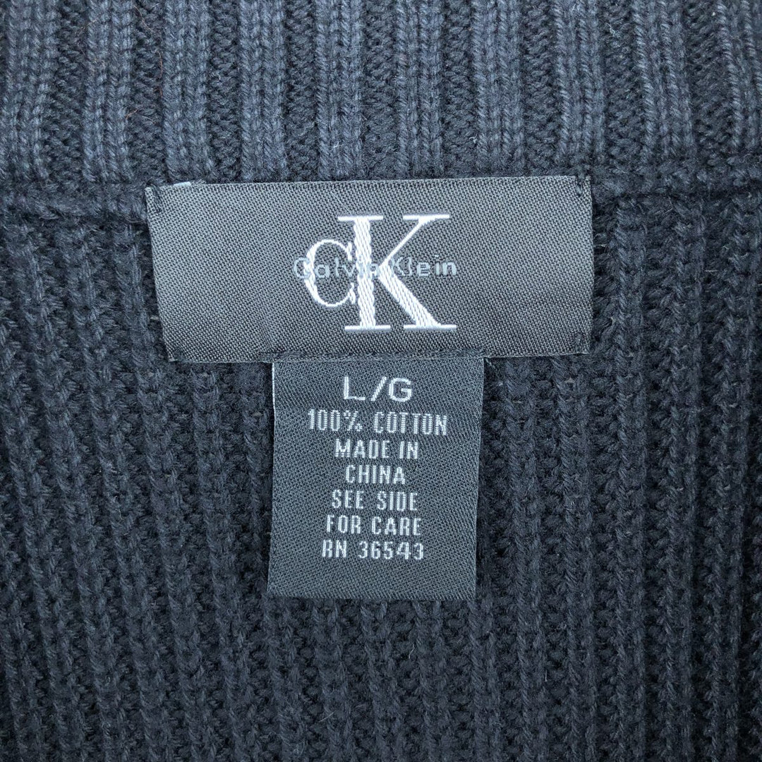 Vintage 90s-00'S Calvin Klein ribbed cotton knit half-zip sweater, men's size L cotton black type Vintage Second Hand