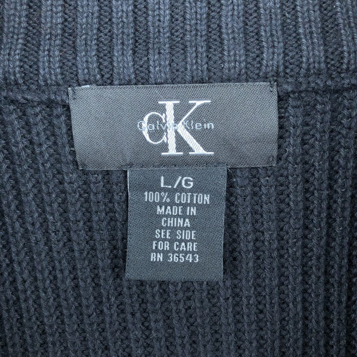 Vintage 90s-00'S Calvin Klein ribbed cotton knit half-zip sweater, men's size L cotton black type Vintage Second Hand