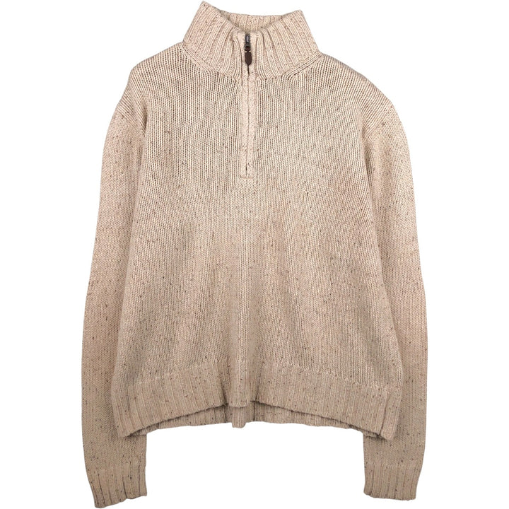 Ralph Lauren POLO by Ralph Lauren Cotton Knit Half-Zip Sweater, Men's Size L, Elbow Patches cotton Beige type Vintage Second Hand