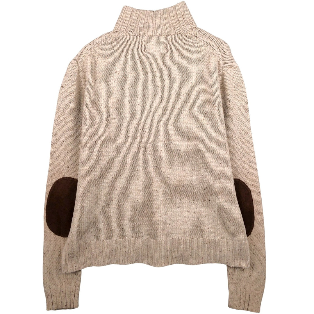 Ralph Lauren POLO by Ralph Lauren Cotton Knit Half-Zip Sweater, Men's Size L, Elbow Patches cotton Beige type Vintage Second Hand