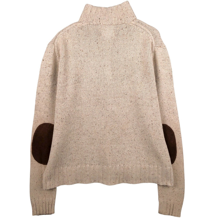 Ralph Lauren POLO by Ralph Lauren Cotton Knit Half-Zip Sweater, Men's Size L, Elbow Patches cotton Beige type Vintage Second Hand