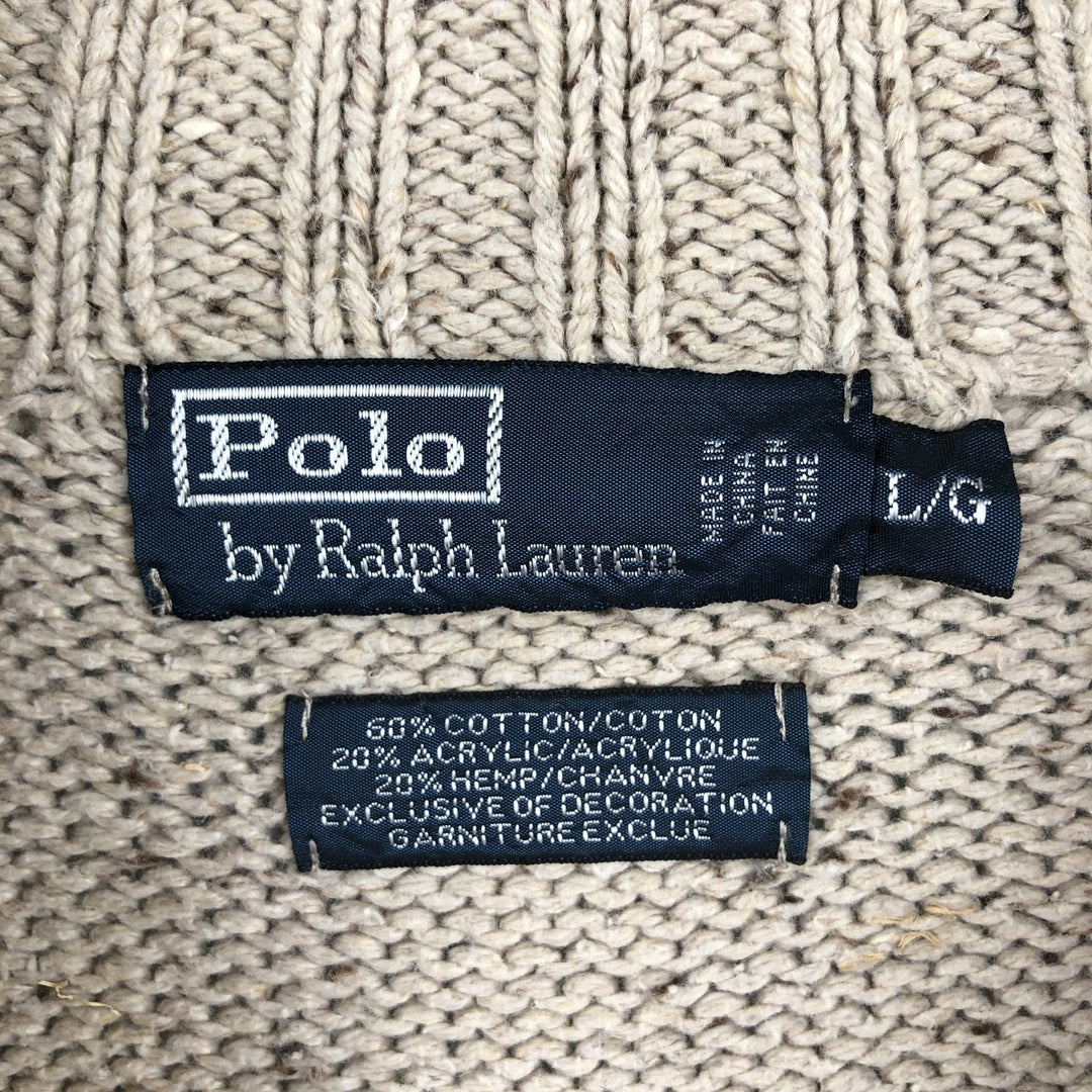 Ralph Lauren POLO by Ralph Lauren Cotton Knit Half-Zip Sweater, Men's Size L, Elbow Patches cotton Beige type Vintage Second Hand