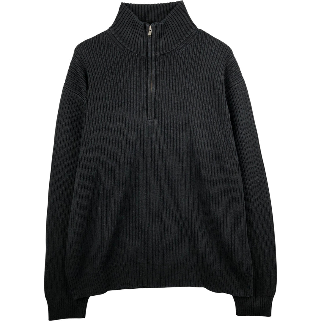 Vintage 90s-00'S Calvin Klein ribbed cotton knit half-zip sweater, men's size XL cotton black type Vintage Second Hand