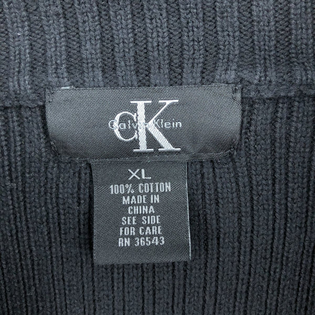 Vintage 90s-00'S Calvin Klein ribbed cotton knit half-zip sweater, men's size XL cotton black type Vintage Second Hand
