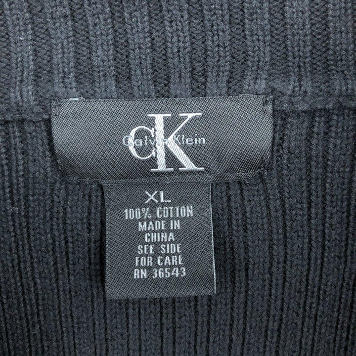Vintage 90s-00'S Calvin Klein ribbed cotton knit half-zip sweater, men's size XL cotton black type Vintage Second Hand