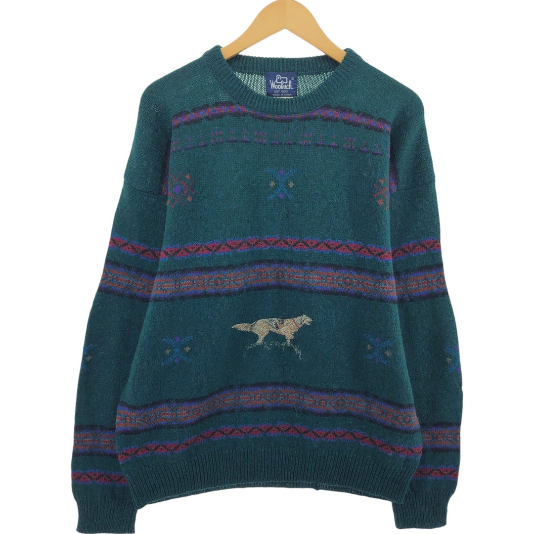 80'S WOOLRICH All-over Dog Pattern Wool Knit Sweater Men's XL Vintage /eaa492584