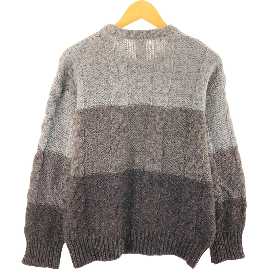 St Michael Border Pattern Cable Knit Wool Knit Sweater Made in the UK Men's L size /eaa492598