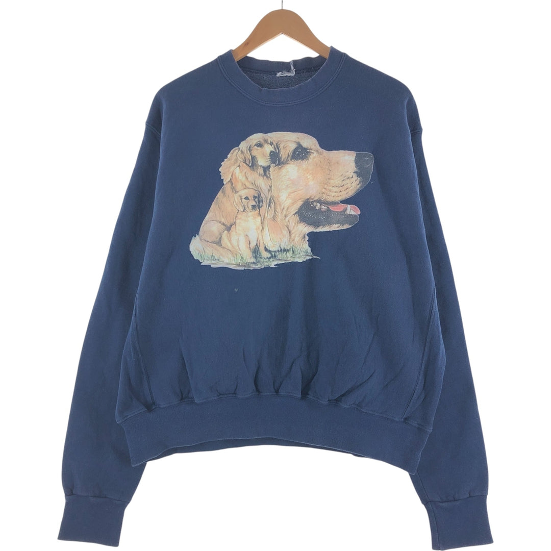 Dog print animal sweatshirt, men's size XL unclear navy blue type Vintage Second Hand