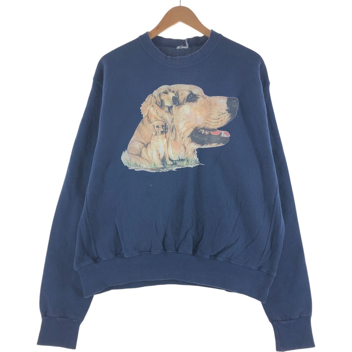 Dog print animal sweatshirt, men's size XL unclear navy blue type Vintage Second Hand