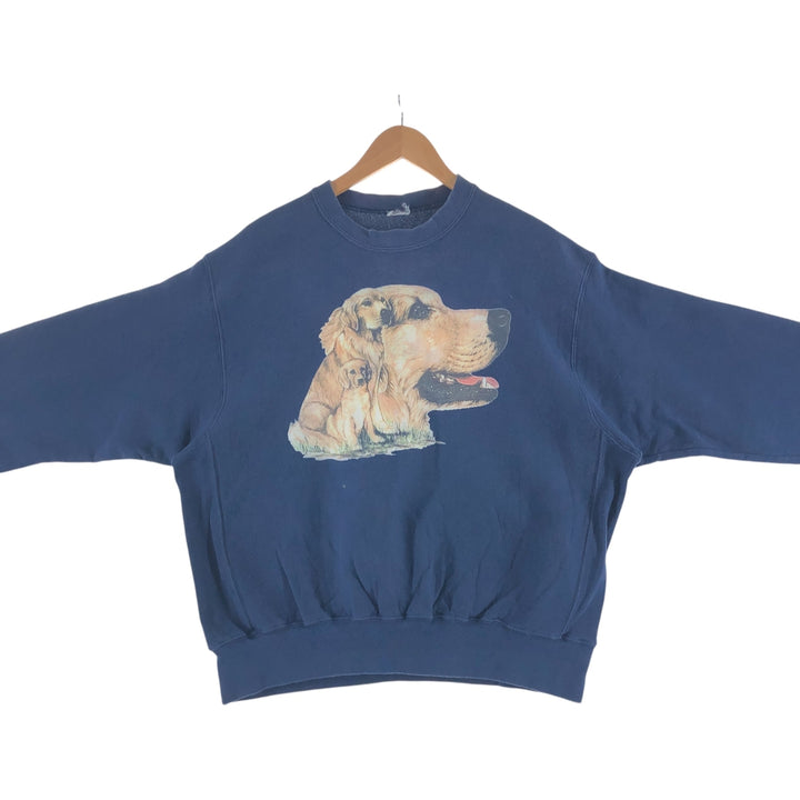 Dog print animal sweatshirt, men's size XL unclear navy blue type Vintage Second Hand